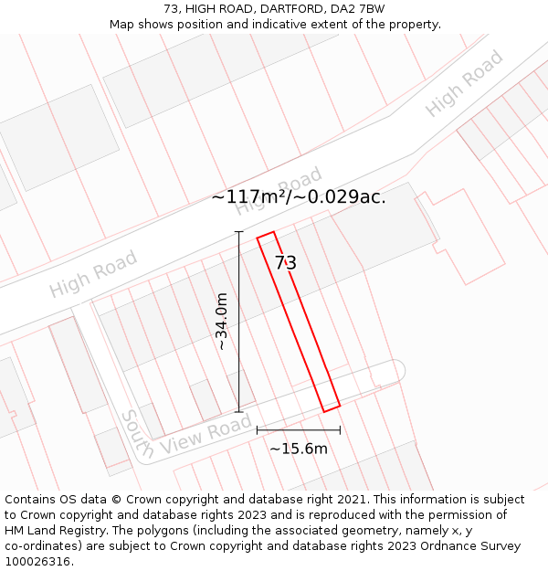 73, HIGH ROAD, DARTFORD, DA2 7BW: Plot and title map