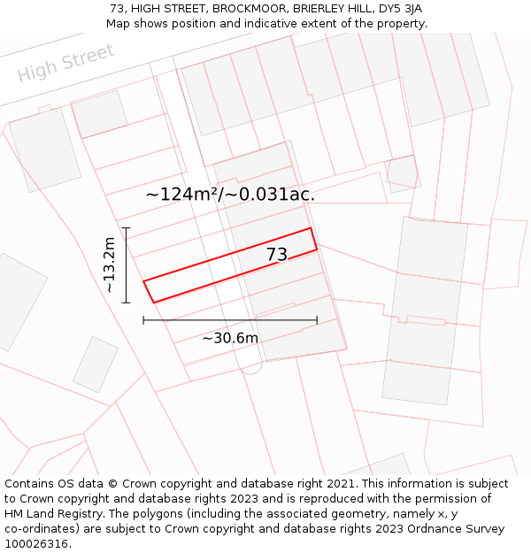 73, HIGH STREET, BROCKMOOR, BRIERLEY HILL, DY5 3JA: Plot and title map