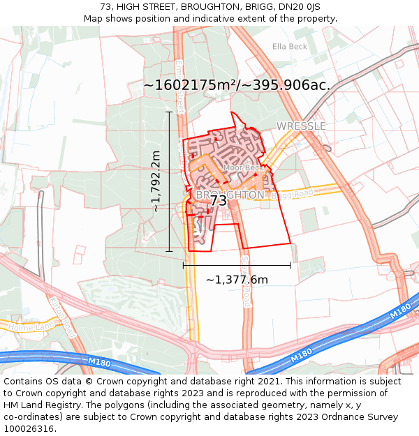 73, HIGH STREET, BROUGHTON, BRIGG, DN20 0JS: Plot and title map