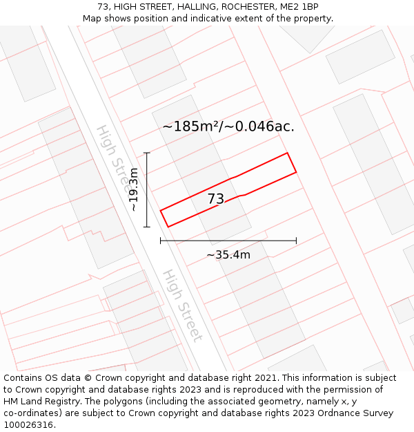 73, HIGH STREET, HALLING, ROCHESTER, ME2 1BP: Plot and title map