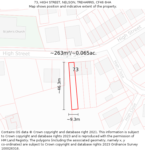 73, HIGH STREET, NELSON, TREHARRIS, CF46 6HA: Plot and title map