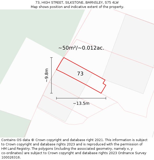 73, HIGH STREET, SILKSTONE, BARNSLEY, S75 4LW: Plot and title map