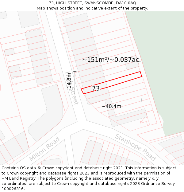 73, HIGH STREET, SWANSCOMBE, DA10 0AQ: Plot and title map