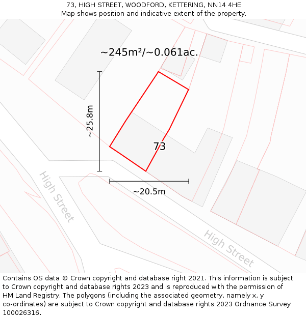 73, HIGH STREET, WOODFORD, KETTERING, NN14 4HE: Plot and title map