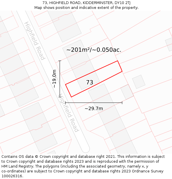 73, HIGHFIELD ROAD, KIDDERMINSTER, DY10 2TJ: Plot and title map