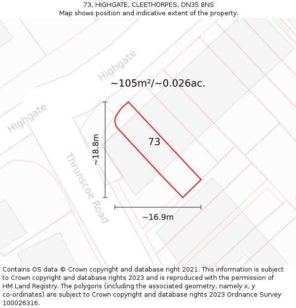 73, HIGHGATE, CLEETHORPES, DN35 8NS: Plot and title map