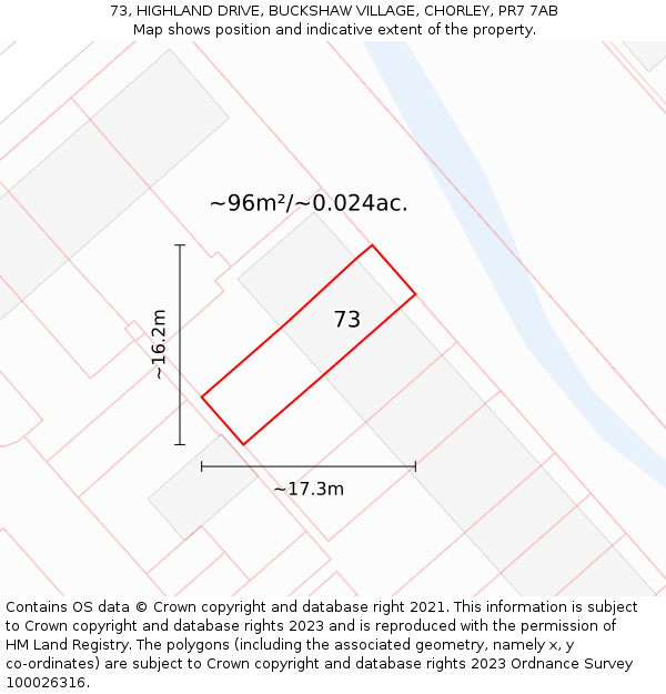73, HIGHLAND DRIVE, BUCKSHAW VILLAGE, CHORLEY, PR7 7AB: Plot and title map