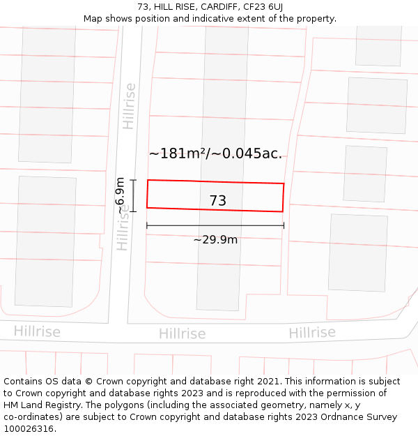 73, HILL RISE, CARDIFF, CF23 6UJ: Plot and title map