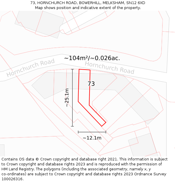 73, HORNCHURCH ROAD, BOWERHILL, MELKSHAM, SN12 6XD: Plot and title map