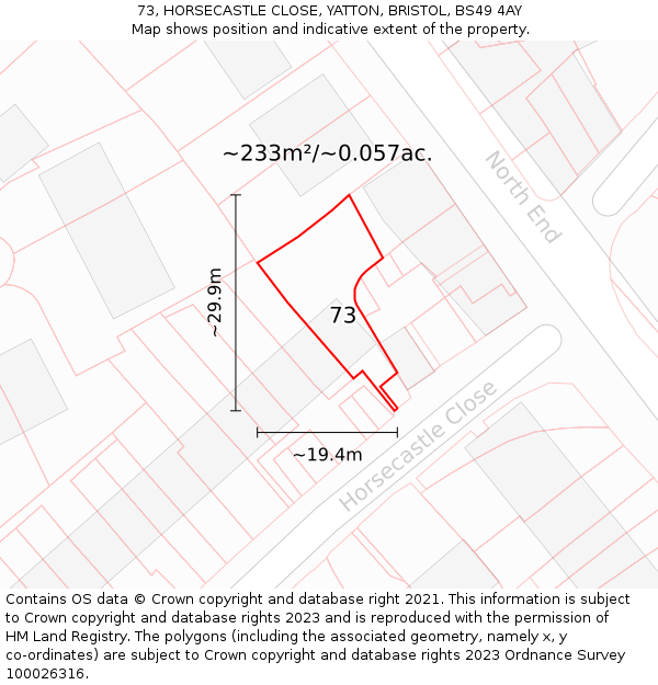 73, HORSECASTLE CLOSE, YATTON, BRISTOL, BS49 4AY: Plot and title map