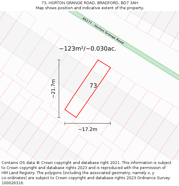 73, HORTON GRANGE ROAD, BRADFORD, BD7 3AH: Plot and title map