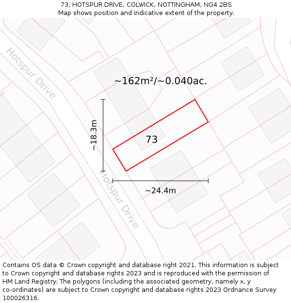 73, HOTSPUR DRIVE, COLWICK, NOTTINGHAM, NG4 2BS: Plot and title map