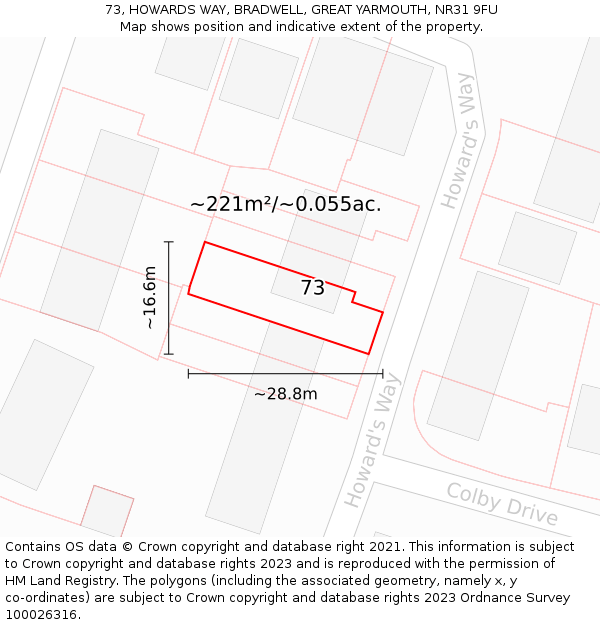 73, HOWARDS WAY, BRADWELL, GREAT YARMOUTH, NR31 9FU: Plot and title map