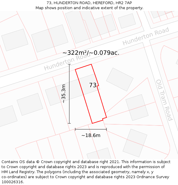 73, HUNDERTON ROAD, HEREFORD, HR2 7AP: Plot and title map