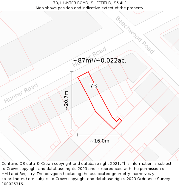 73, HUNTER ROAD, SHEFFIELD, S6 4LF: Plot and title map