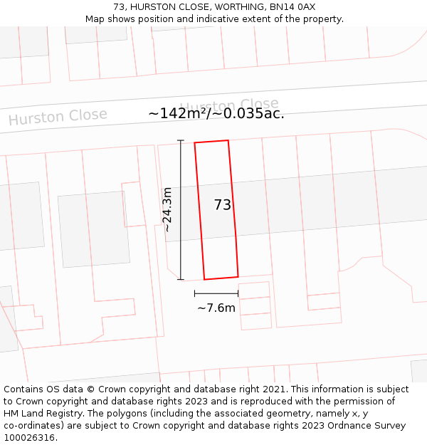 73, HURSTON CLOSE, WORTHING, BN14 0AX: Plot and title map