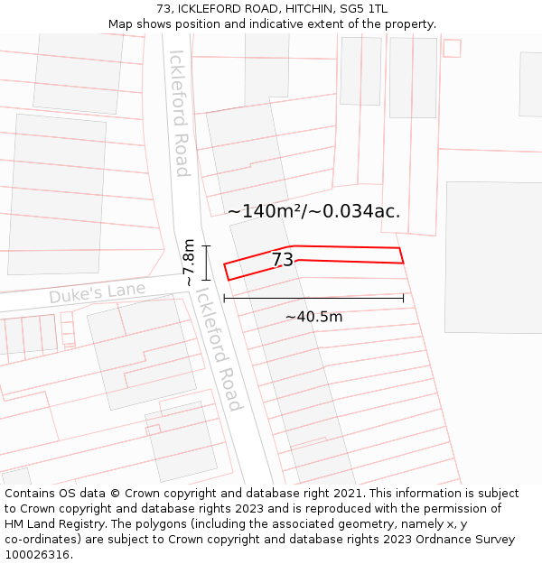 73, ICKLEFORD ROAD, HITCHIN, SG5 1TL: Plot and title map