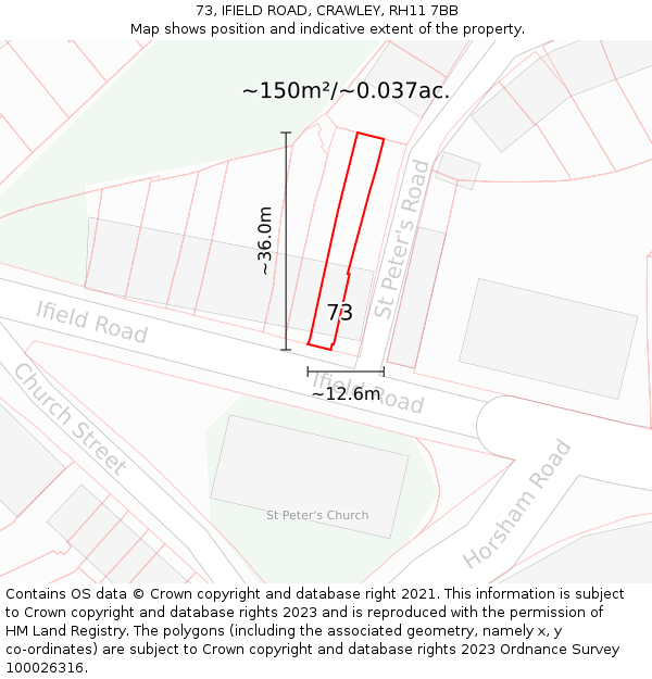 73, IFIELD ROAD, CRAWLEY, RH11 7BB: Plot and title map