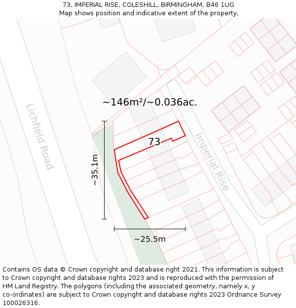 73, IMPERIAL RISE, COLESHILL, BIRMINGHAM, B46 1UG: Plot and title map