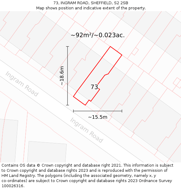 73, INGRAM ROAD, SHEFFIELD, S2 2SB: Plot and title map