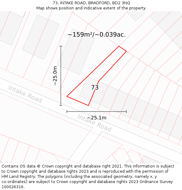 73, INTAKE ROAD, BRADFORD, BD2 3NQ: Plot and title map