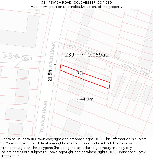 73, IPSWICH ROAD, COLCHESTER, CO4 0EQ: Plot and title map
