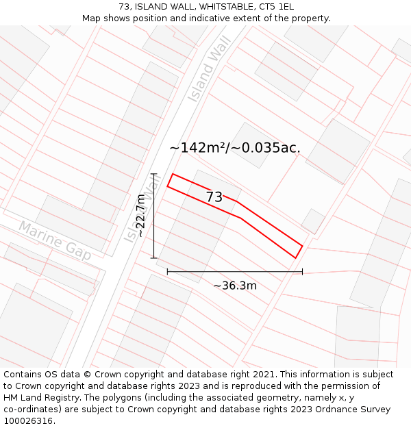 73, ISLAND WALL, WHITSTABLE, CT5 1EL: Plot and title map
