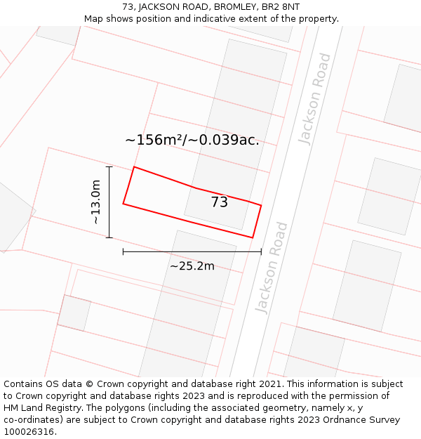 73, JACKSON ROAD, BROMLEY, BR2 8NT: Plot and title map