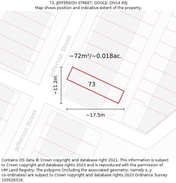73, JEFFERSON STREET, GOOLE, DN14 6SJ: Plot and title map
