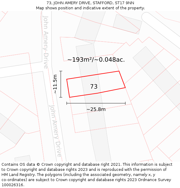 73, JOHN AMERY DRIVE, STAFFORD, ST17 9NN: Plot and title map