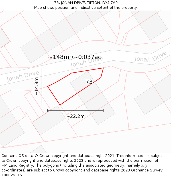 73, JONAH DRIVE, TIPTON, DY4 7AP: Plot and title map