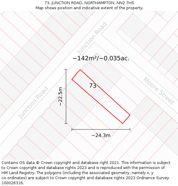 73, JUNCTION ROAD, NORTHAMPTON, NN2 7HS: Plot and title map