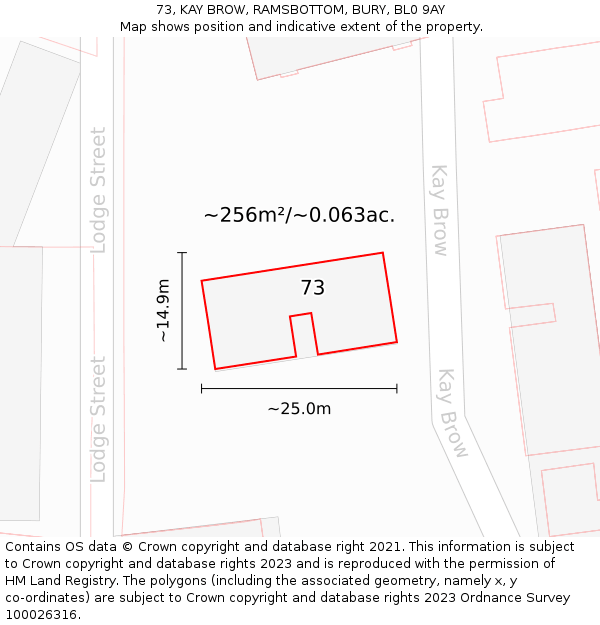 73, KAY BROW, RAMSBOTTOM, BURY, BL0 9AY: Plot and title map