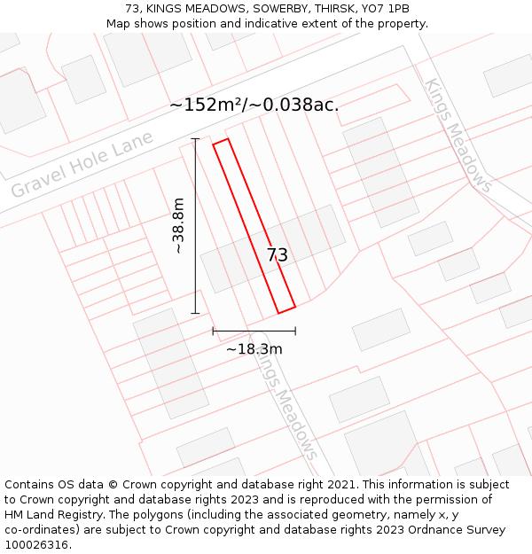 73, KINGS MEADOWS, SOWERBY, THIRSK, YO7 1PB: Plot and title map