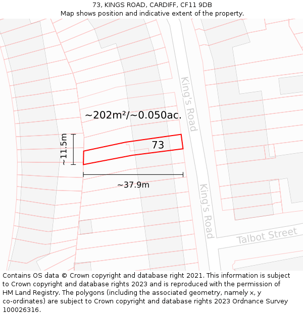 73, KINGS ROAD, CARDIFF, CF11 9DB: Plot and title map
