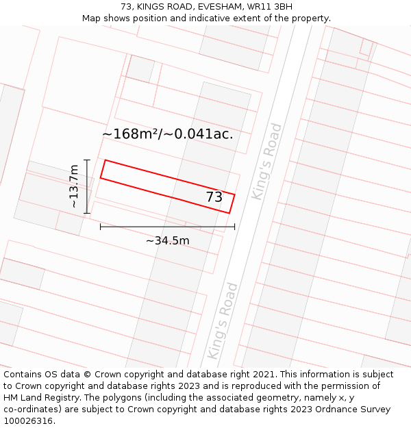 73, KINGS ROAD, EVESHAM, WR11 3BH: Plot and title map