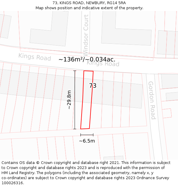 73, KINGS ROAD, NEWBURY, RG14 5RA: Plot and title map