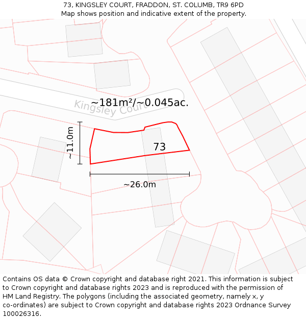 73, KINGSLEY COURT, FRADDON, ST. COLUMB, TR9 6PD: Plot and title map