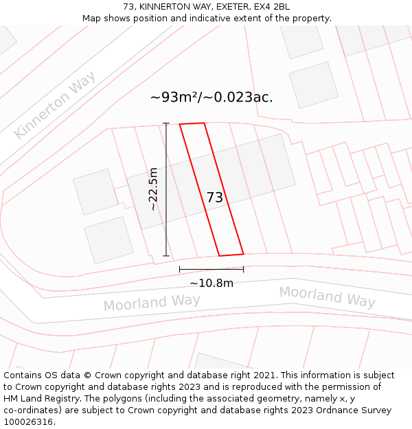73, KINNERTON WAY, EXETER, EX4 2BL: Plot and title map