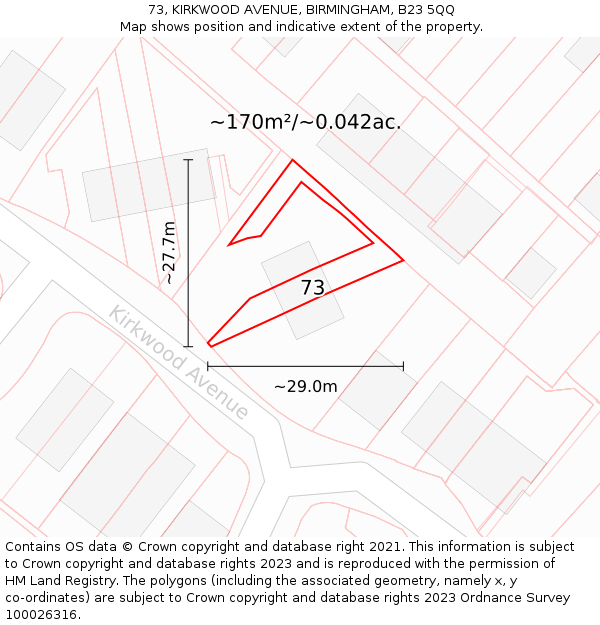 73, KIRKWOOD AVENUE, BIRMINGHAM, B23 5QQ: Plot and title map