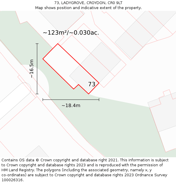73, LADYGROVE, CROYDON, CR0 9LT: Plot and title map