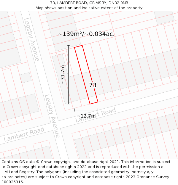 73, LAMBERT ROAD, GRIMSBY, DN32 0NR: Plot and title map