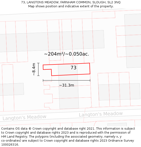 73, LANGTONS MEADOW, FARNHAM COMMON, SLOUGH, SL2 3NQ: Plot and title map