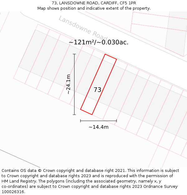 73, LANSDOWNE ROAD, CARDIFF, CF5 1PR: Plot and title map
