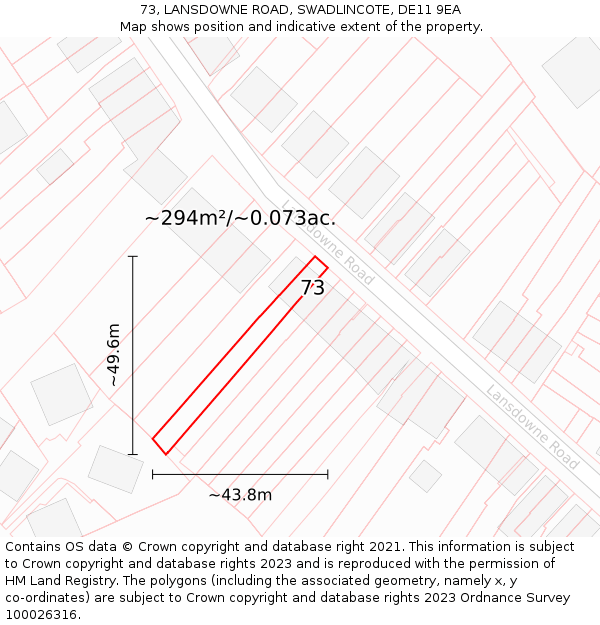 73, LANSDOWNE ROAD, SWADLINCOTE, DE11 9EA: Plot and title map