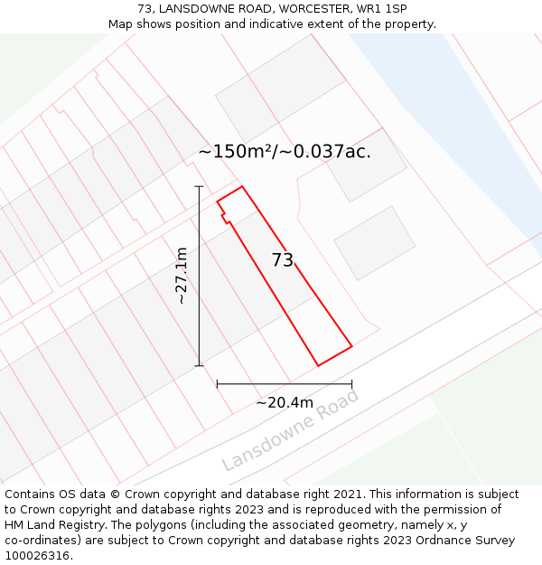 73, LANSDOWNE ROAD, WORCESTER, WR1 1SP: Plot and title map