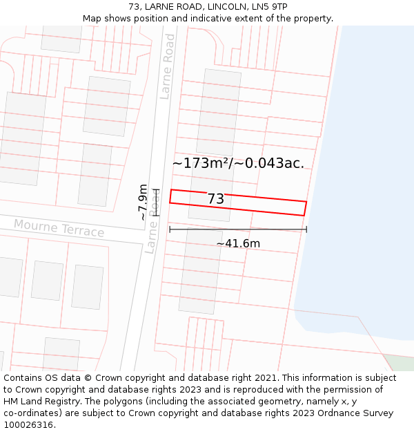 73, LARNE ROAD, LINCOLN, LN5 9TP: Plot and title map