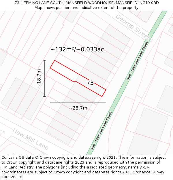 73, LEEMING LANE SOUTH, MANSFIELD WOODHOUSE, MANSFIELD, NG19 9BD: Plot and title map