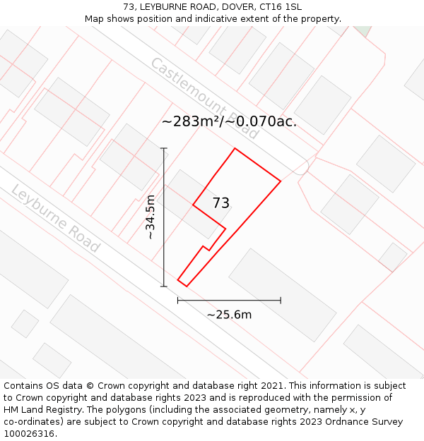 73, LEYBURNE ROAD, DOVER, CT16 1SL: Plot and title map