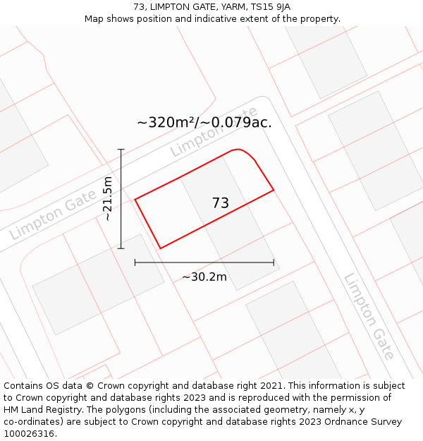 73, LIMPTON GATE, YARM, TS15 9JA: Plot and title map